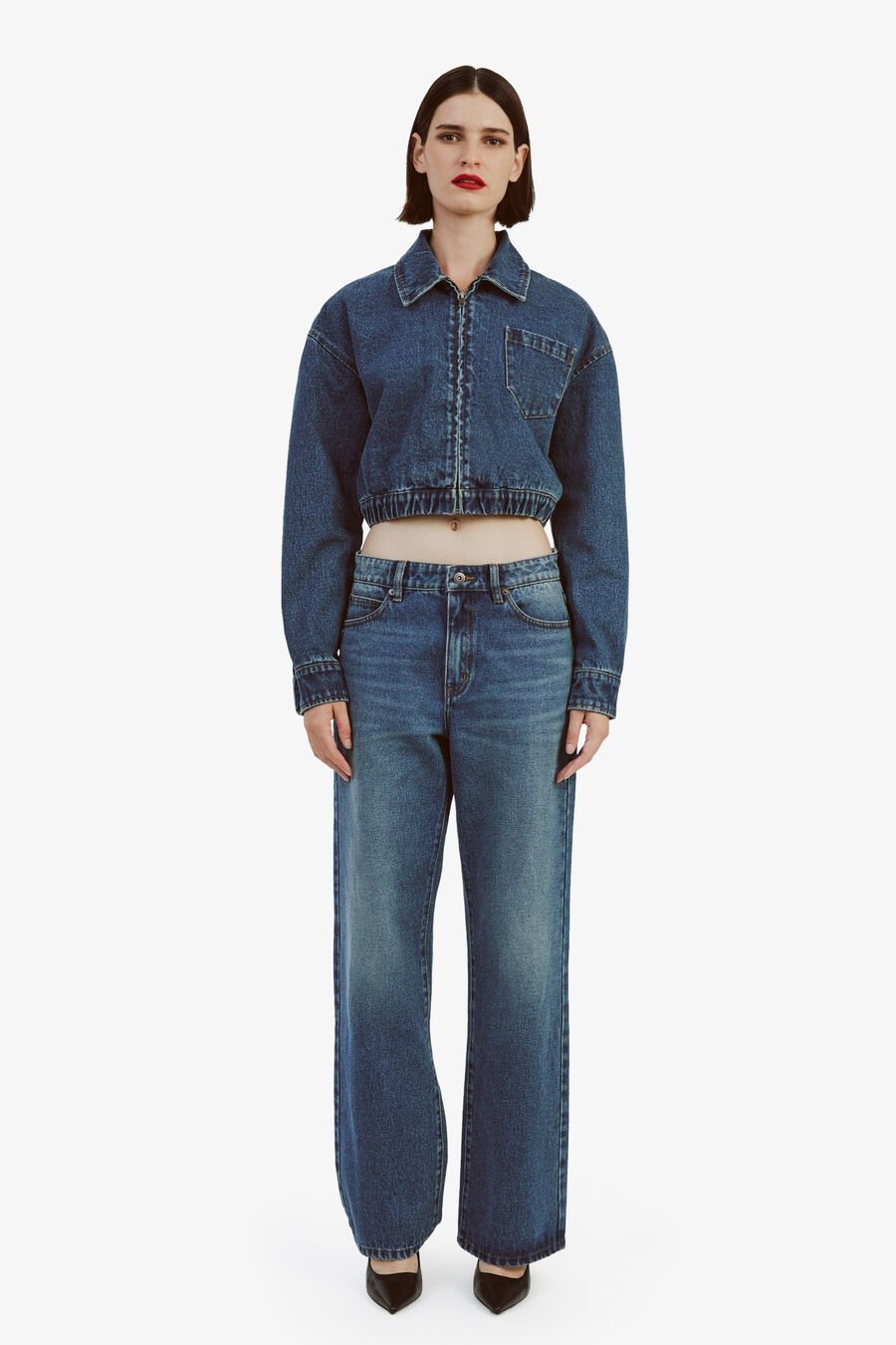 Cropped Bomber Denim Jacket