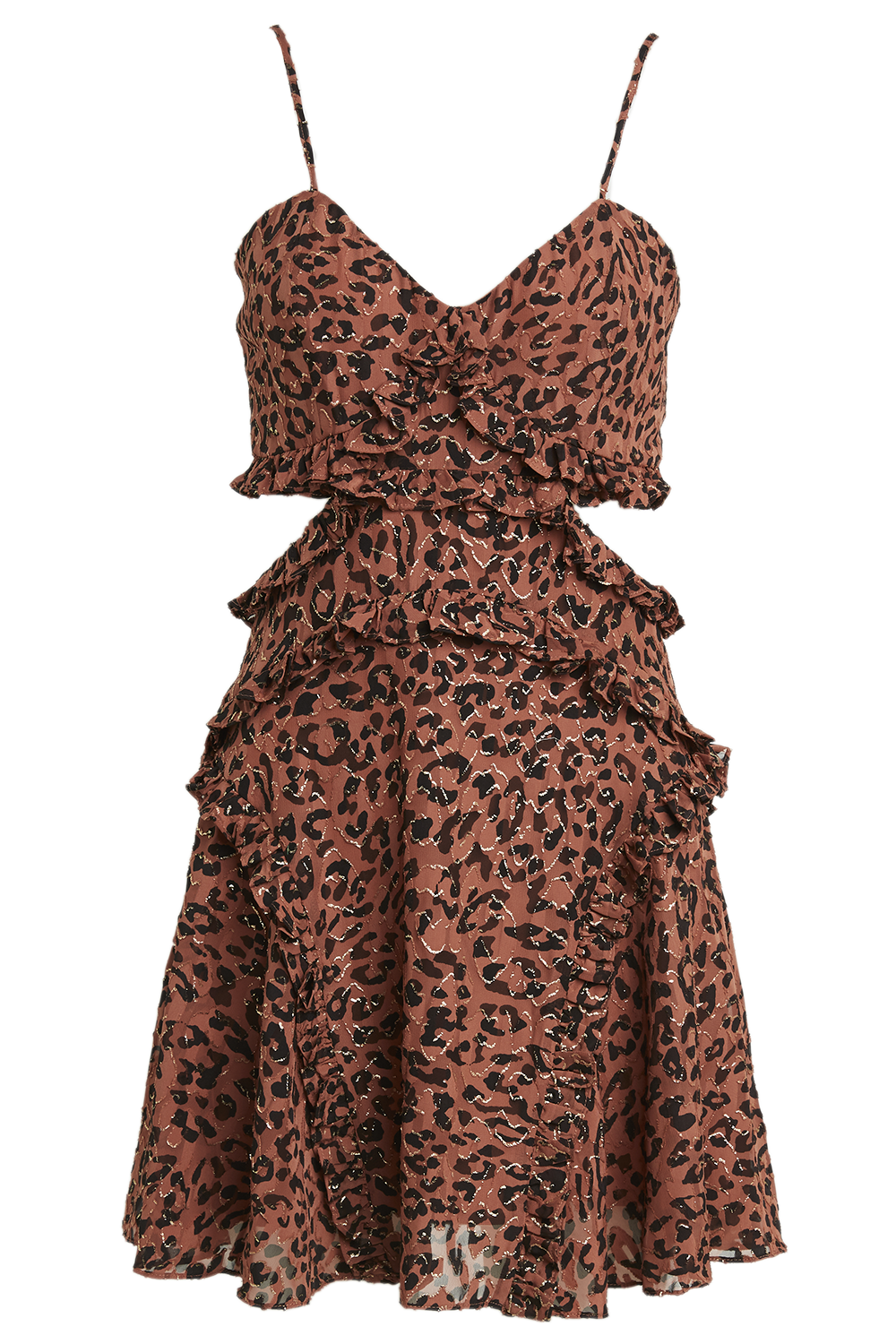 LEOPARD FRILL DRESS in colour COPPER COIN