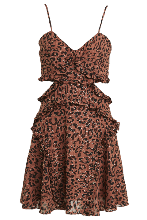 LEOPARD FRILL DRESS in colour COPPER COIN