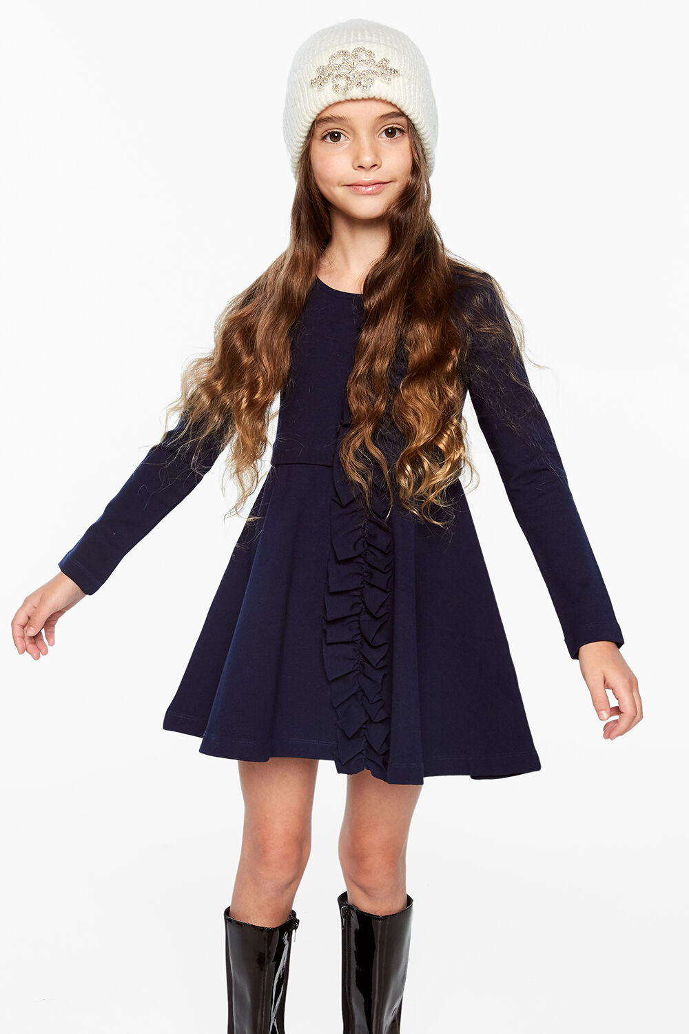 Dasha Ruffle Dress in Navy Bardot Junior picture