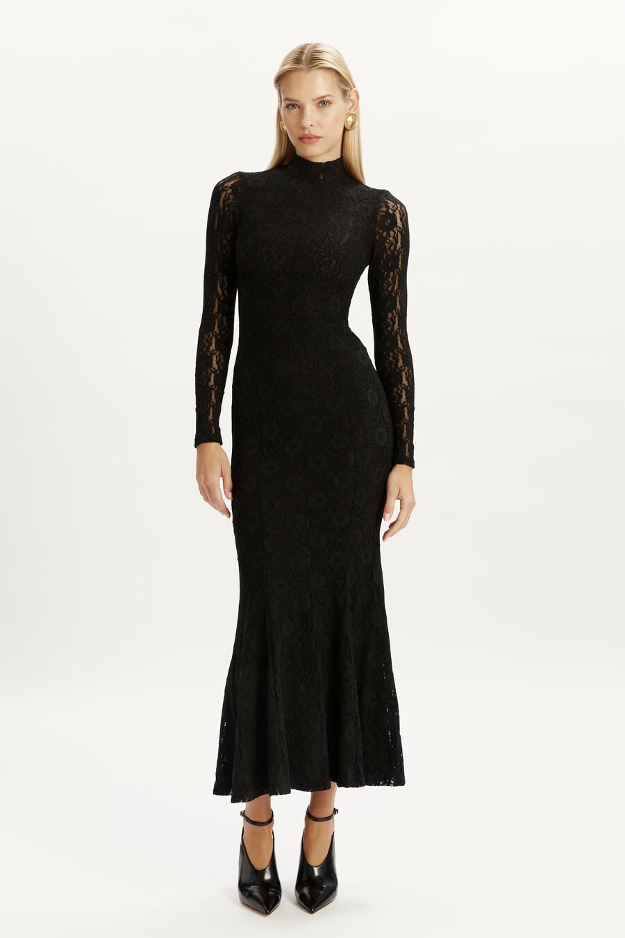 HARLYN LACE MAXI DRESS in colour BLACK