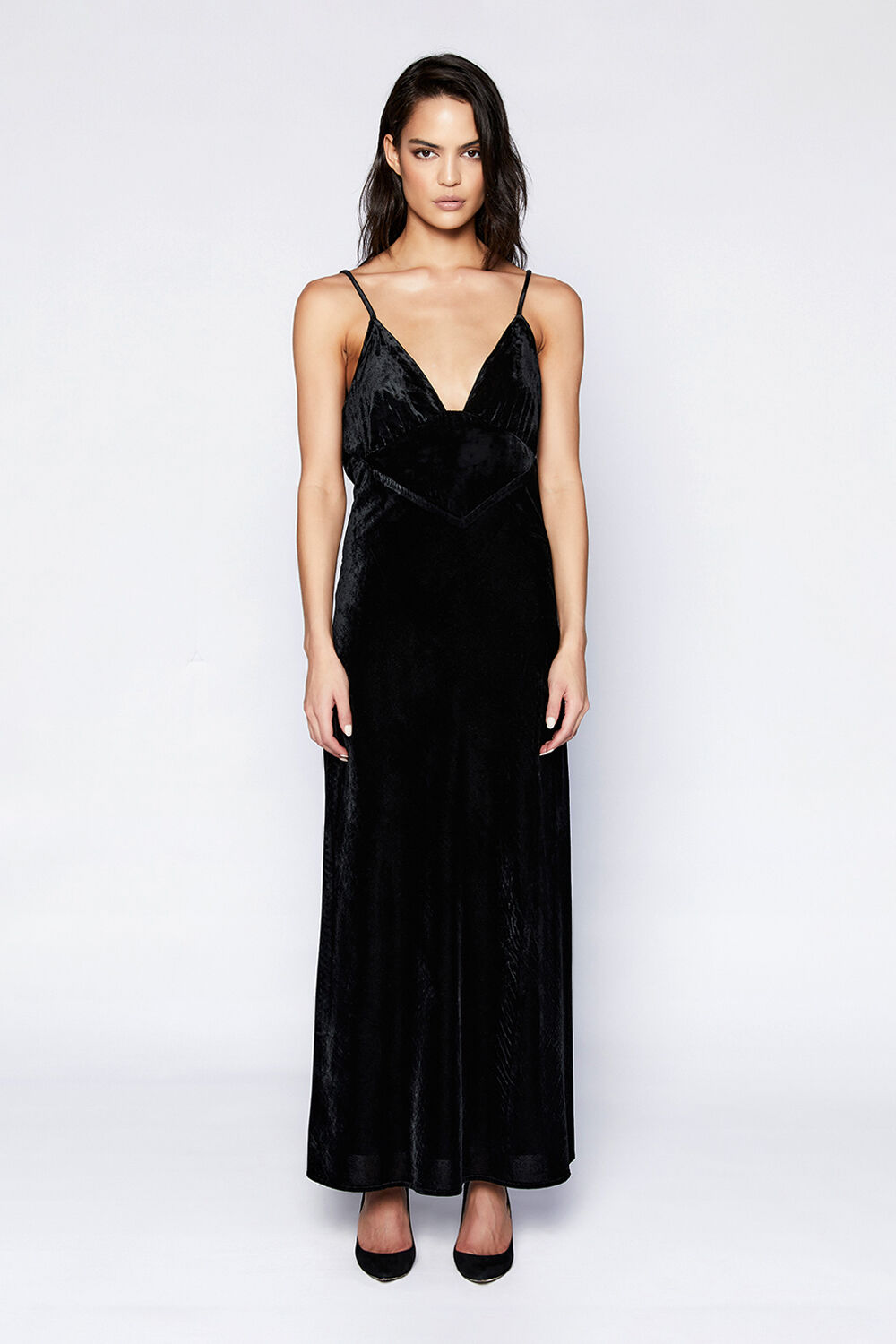 CAPRI VELOUR SLIP DRESS in colour CAVIAR