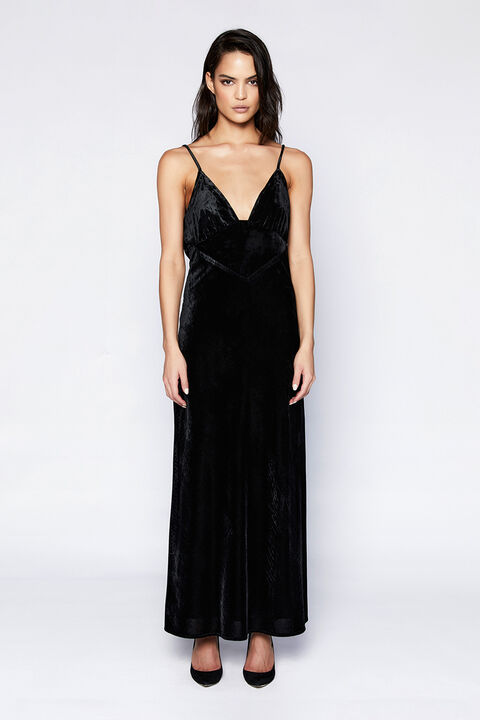 CAPRI VELOUR SLIP DRESS in colour CAVIAR