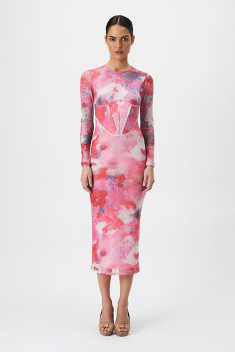 LENA MESH MIDI DRESS in colour MARITIME BLUE