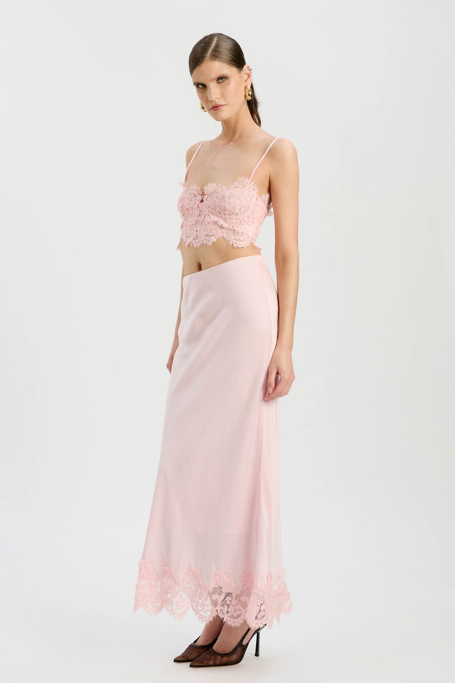 Elisan Lace Satin Midi Skirt