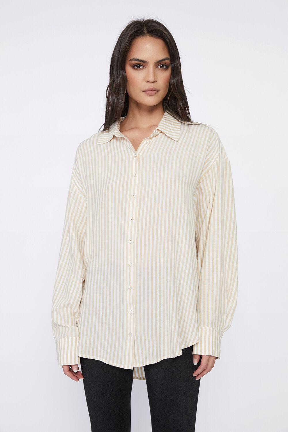 90s striped collared blouse Shirt with long sleeves Button Closure brown striped Top 38 BROWN striped satin sheer Velour Women's Blouse