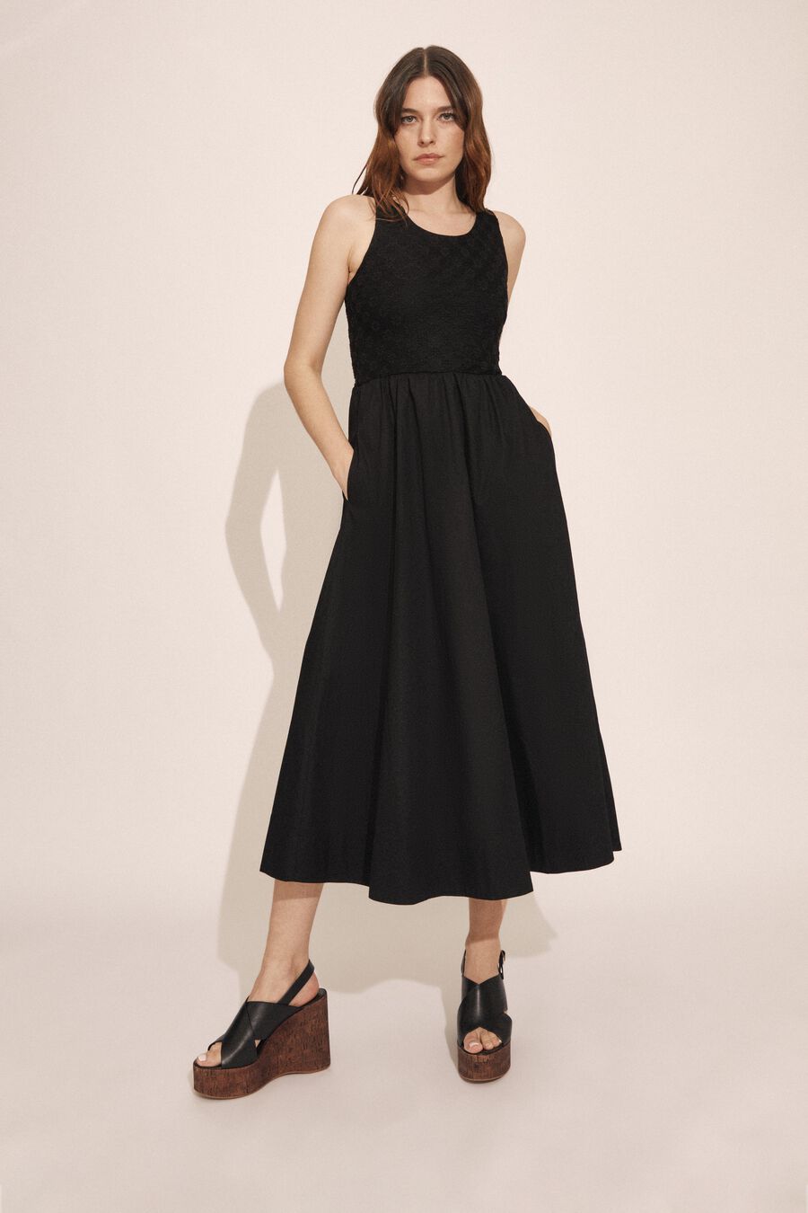 BRYONY LACE POPLIN MIDI DRESS in colour BLACK