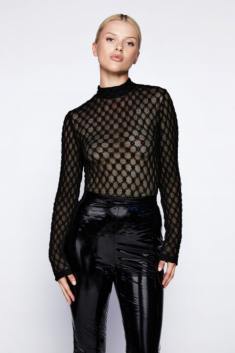 ADONI MESH BODYSUIT in colour CAVIAR