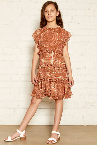 MARYAM FRILL DRESS in colour MUTED CLAY