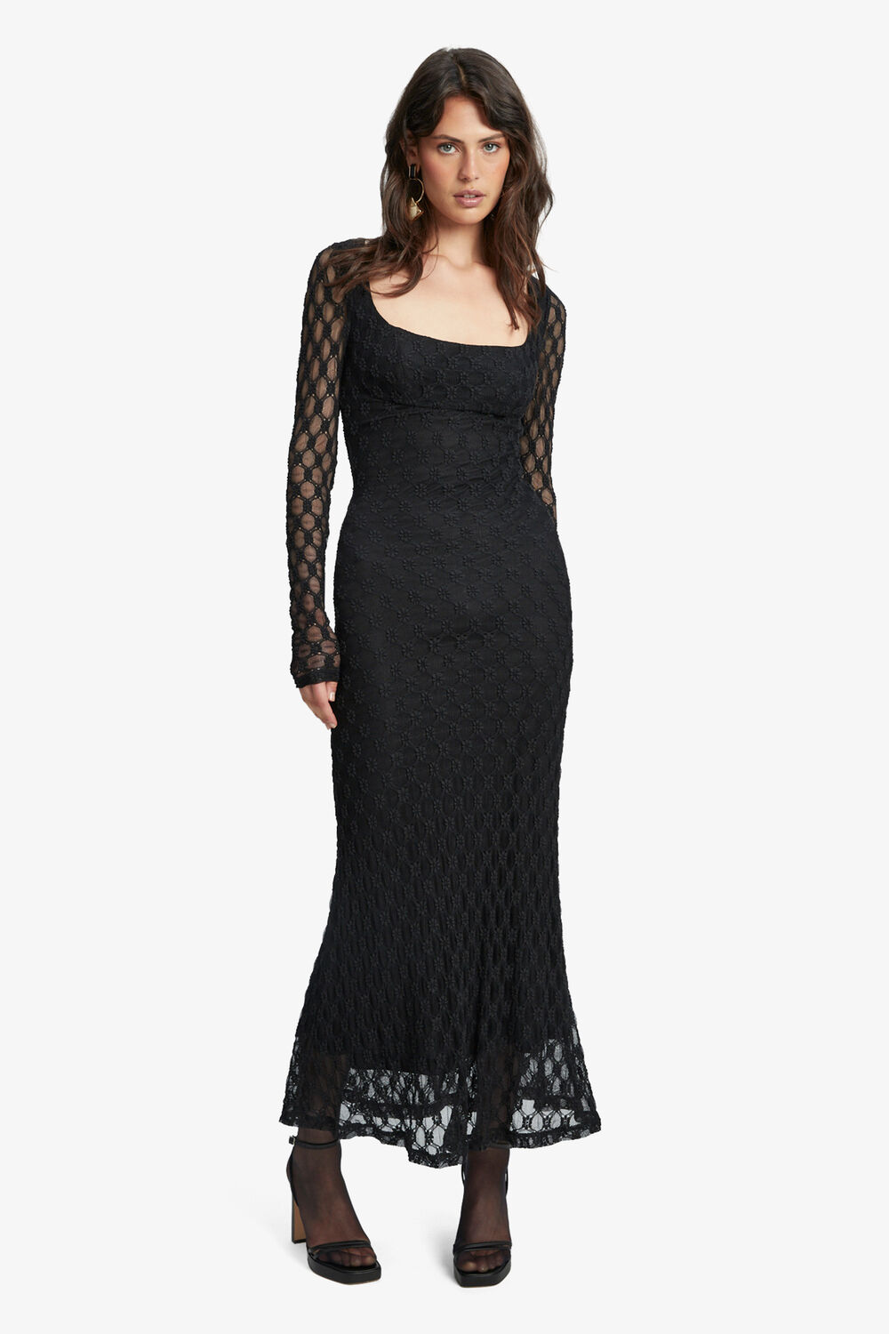 ADONI LACE MIDI DRESS in colour CAVIAR