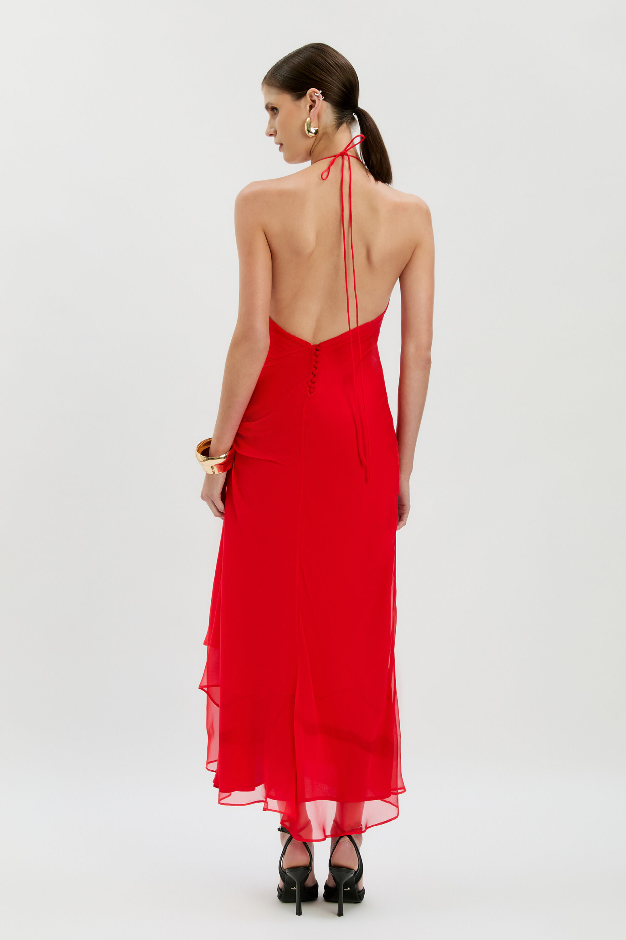 Cyrel Cut Out Maxi Dress In Fire Red | Bardot