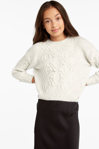 POM POM CABLE KNIT in colour CLOUD DANCER