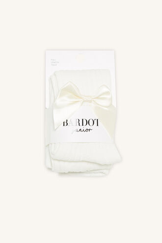BABY BOW RIBBED TIGHTS in colour WHITE ALYSSUM