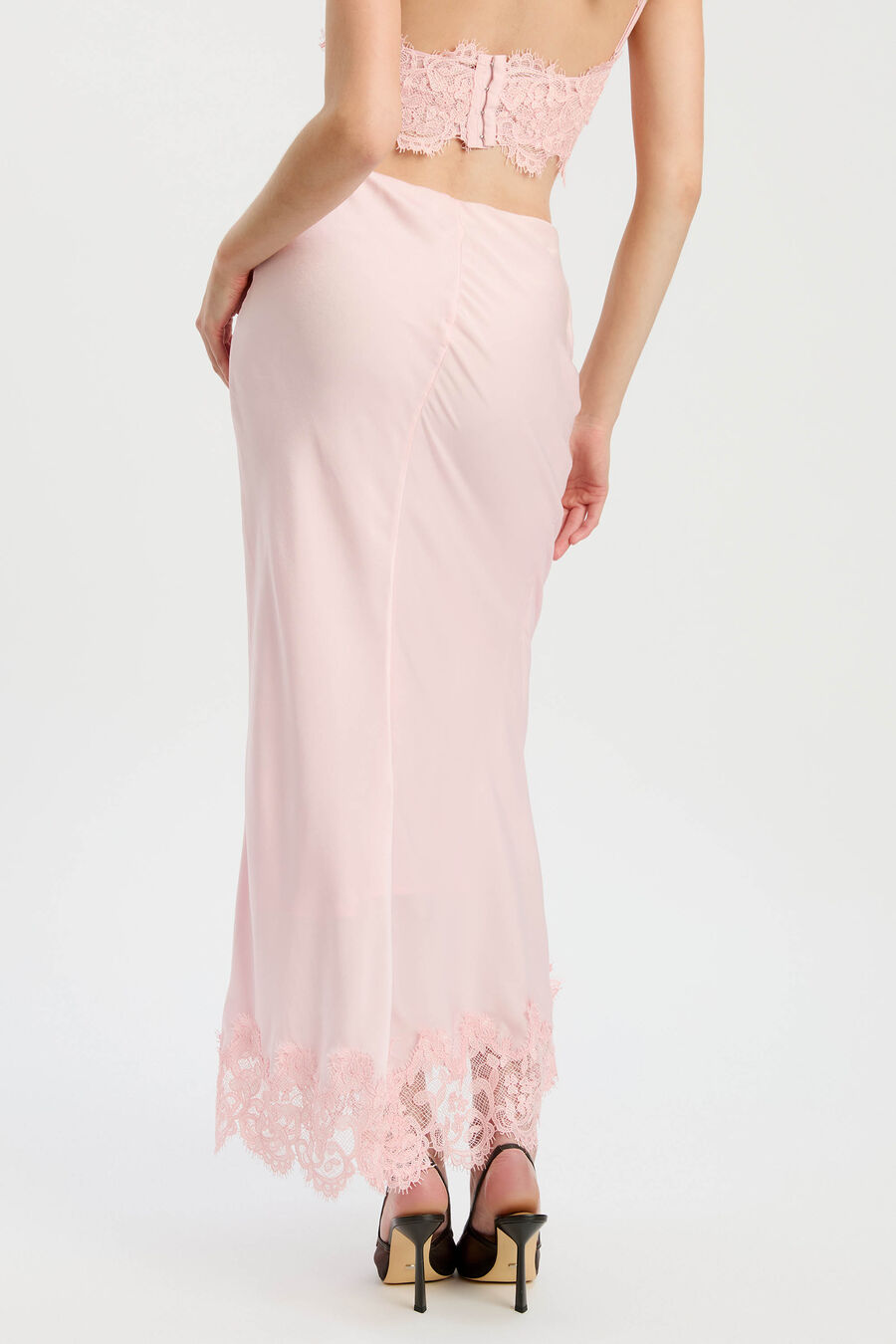 Elisan Lace Satin Midi Skirt