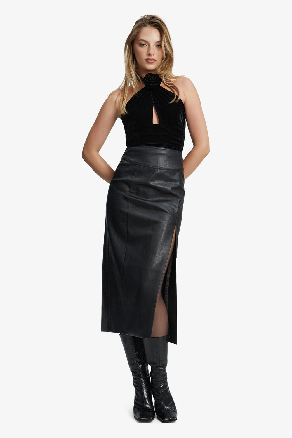 INARA VELOUR BODYSUIT in colour CAVIAR