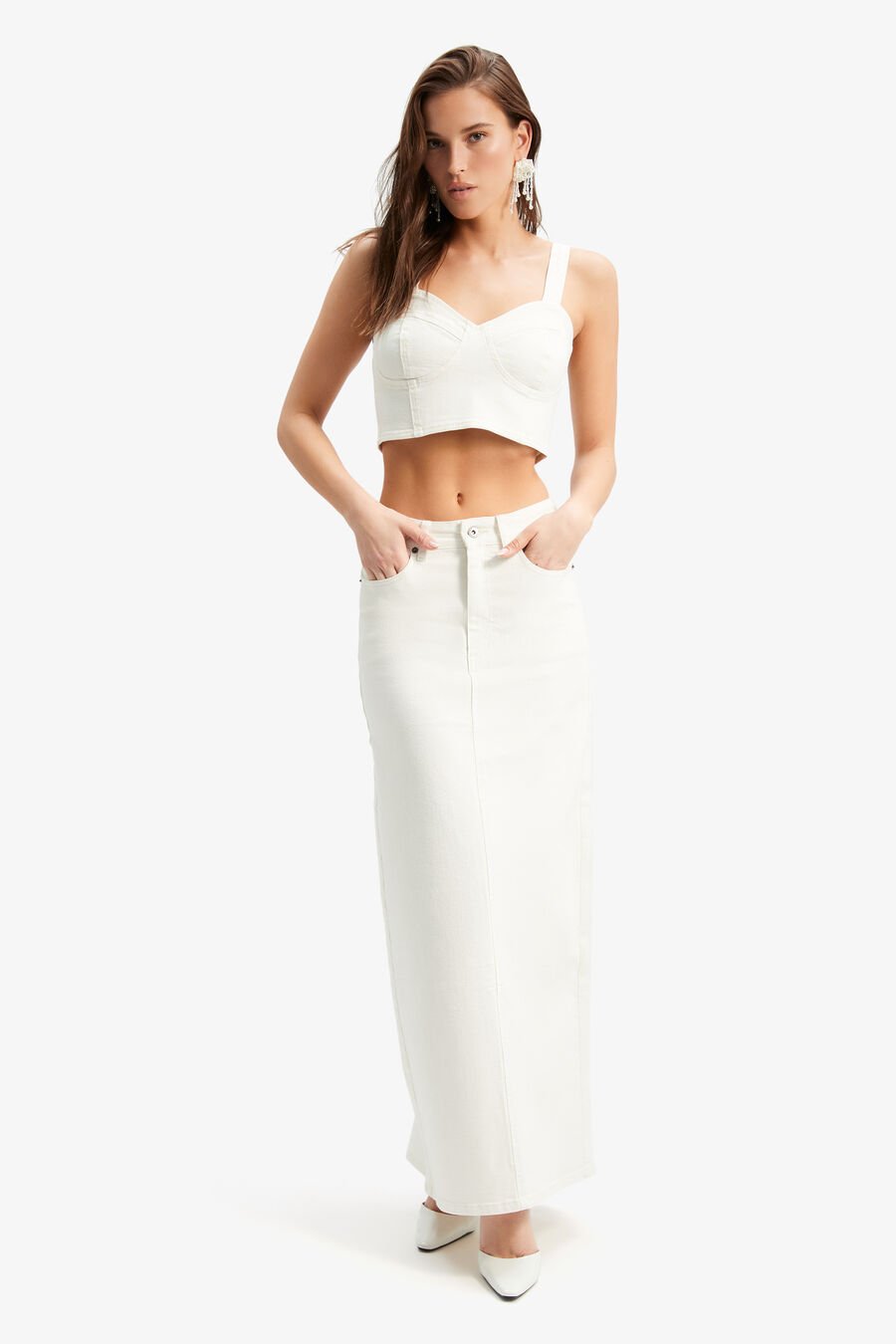 EVIANNA DENIM MAXI SKIRT in colour OFF WHITE