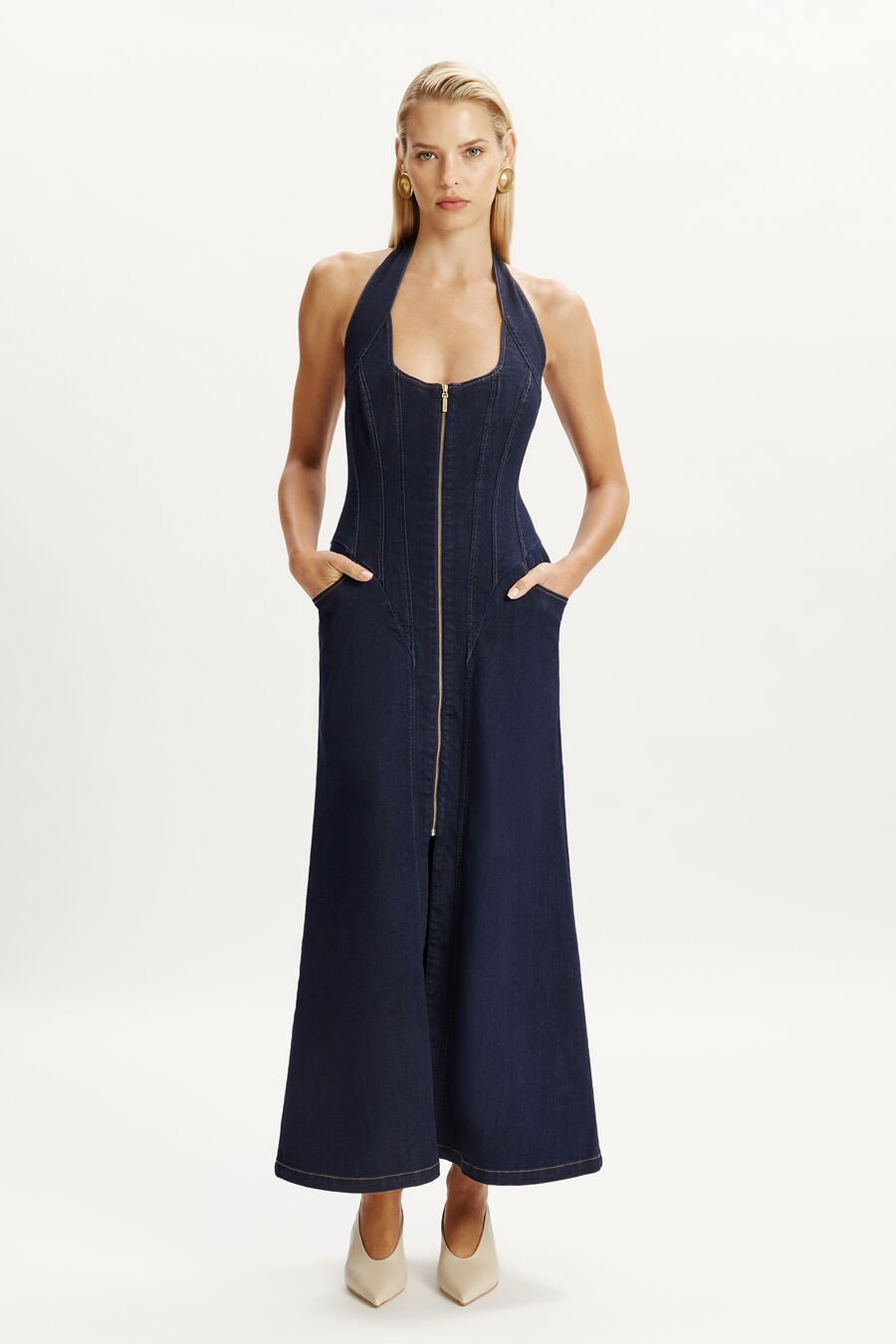 MARTEL DENIM MIDI DRESS in colour Dark Denim