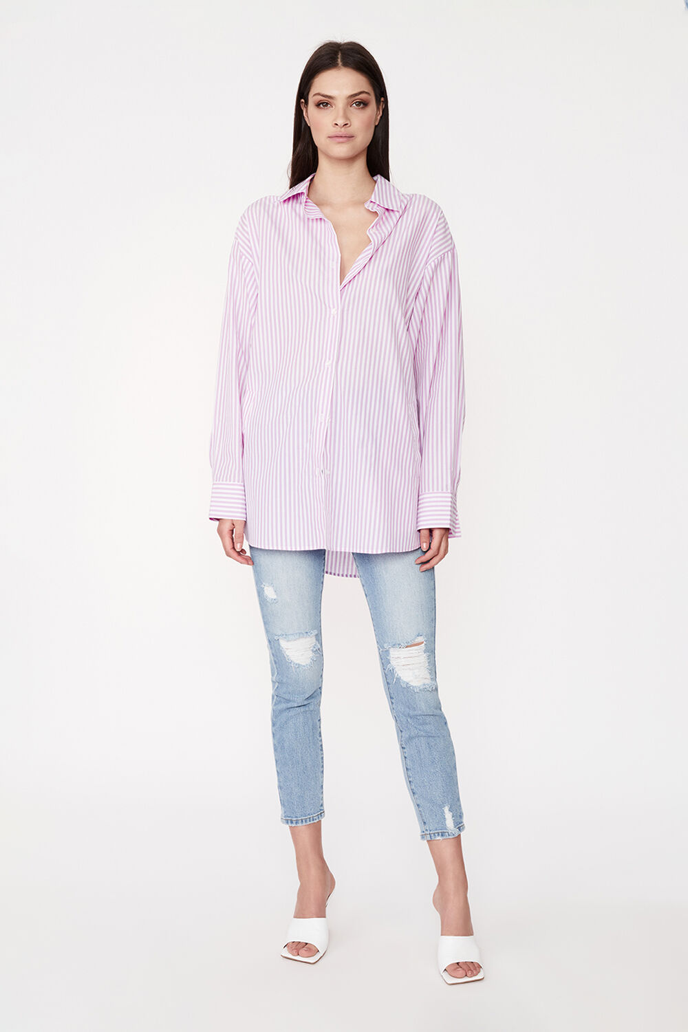 STRIPE OVERSIZED SHIRT in colour PASTEL LILAC
