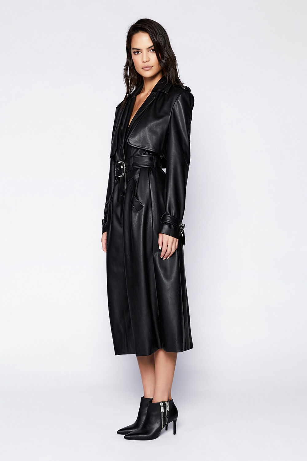 VEGAN LEATHER TRENCH COAT in colour CAVIAR