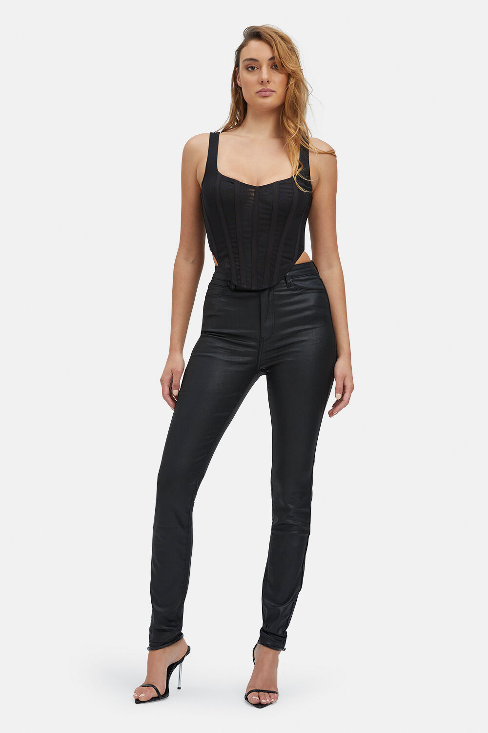 MESH FITTED CORSET BUSTIER in colour CAVIAR