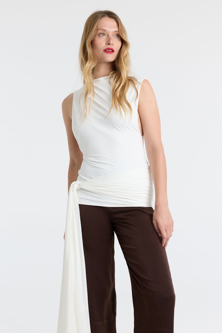 JORDAN LONGLINE TIE TOP in colour Orchid White
