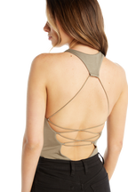 CROSS BACK BODYSUIT in colour DEEP LICHEN GREEN