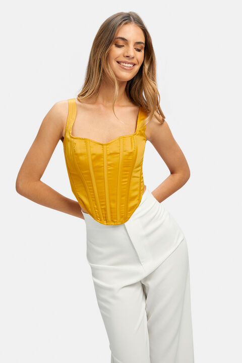 SATIN CORSET BUSTIER in colour PALE MARIGOLD