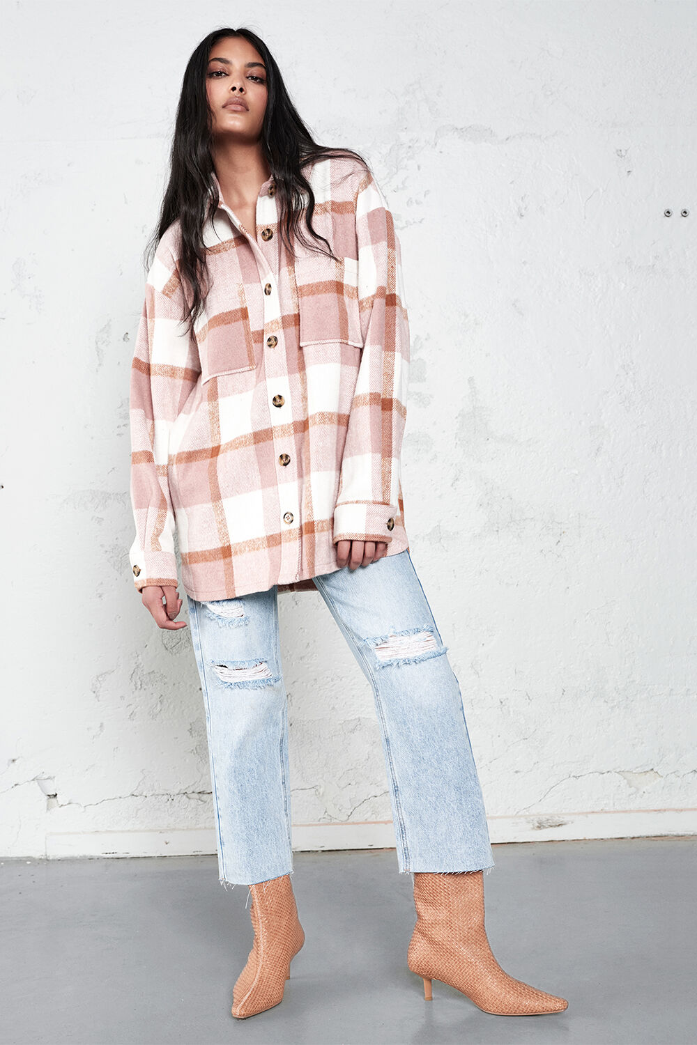 TALIA CHECK SHACKET in colour PEARL