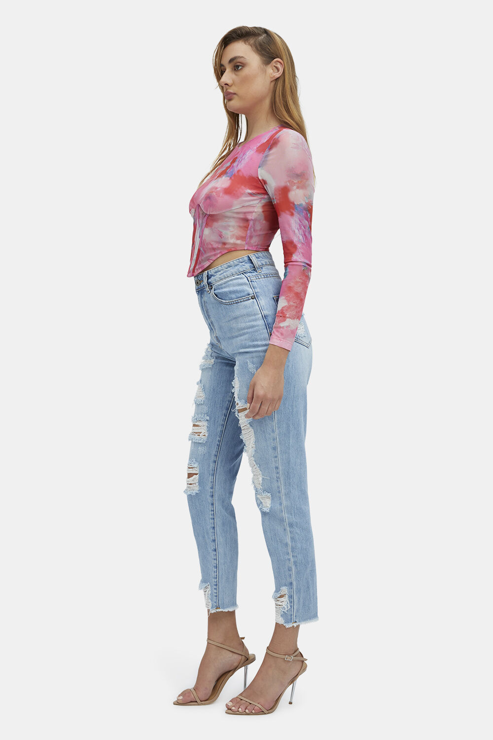 LENA MESH CORSET TOP in colour MARITIME BLUE