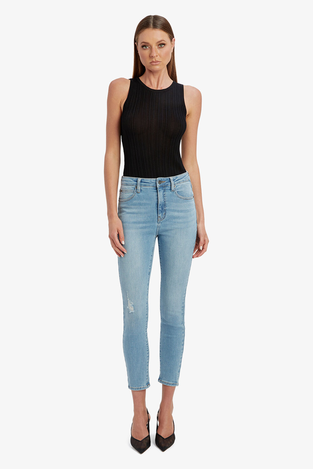 KHLOE HI CROP RIP JEAN in colour DREAM BLUE