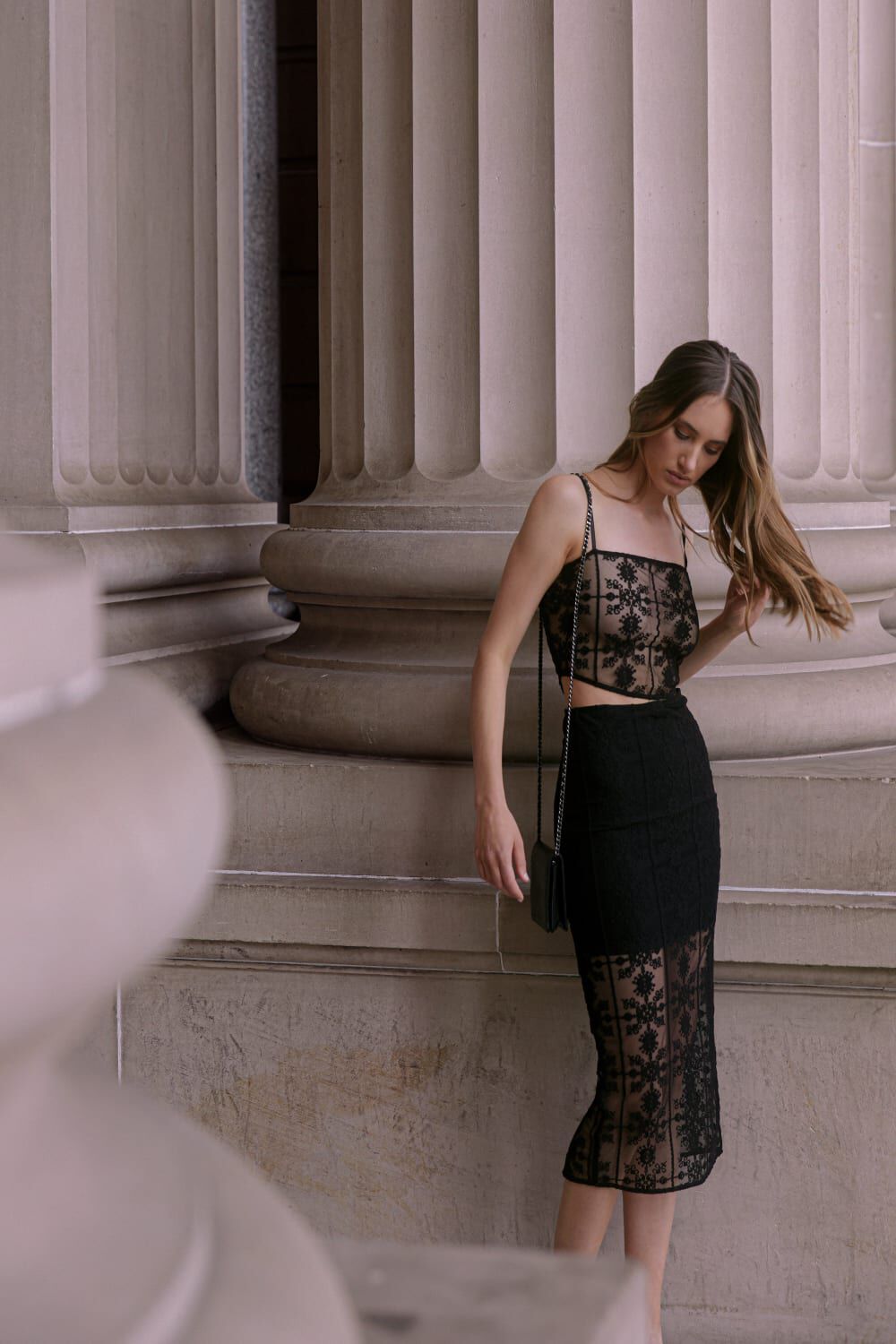 HARPER LACE MIDI SKIRT in colour CAVIAR
