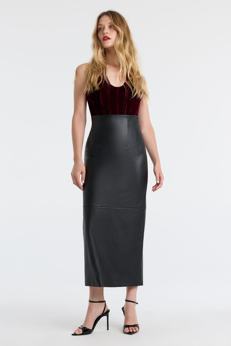 Miles Vegan Leather Midi Skirt