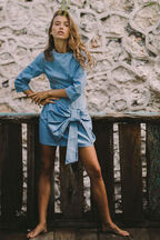 DENIM WATERFALL DRESS in colour WINTER SKY