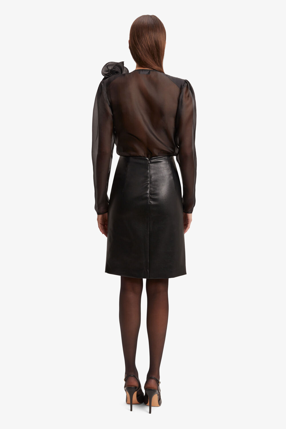 BRIAR VEGAN LEATHER MIDI SKIRT in colour CAVIAR