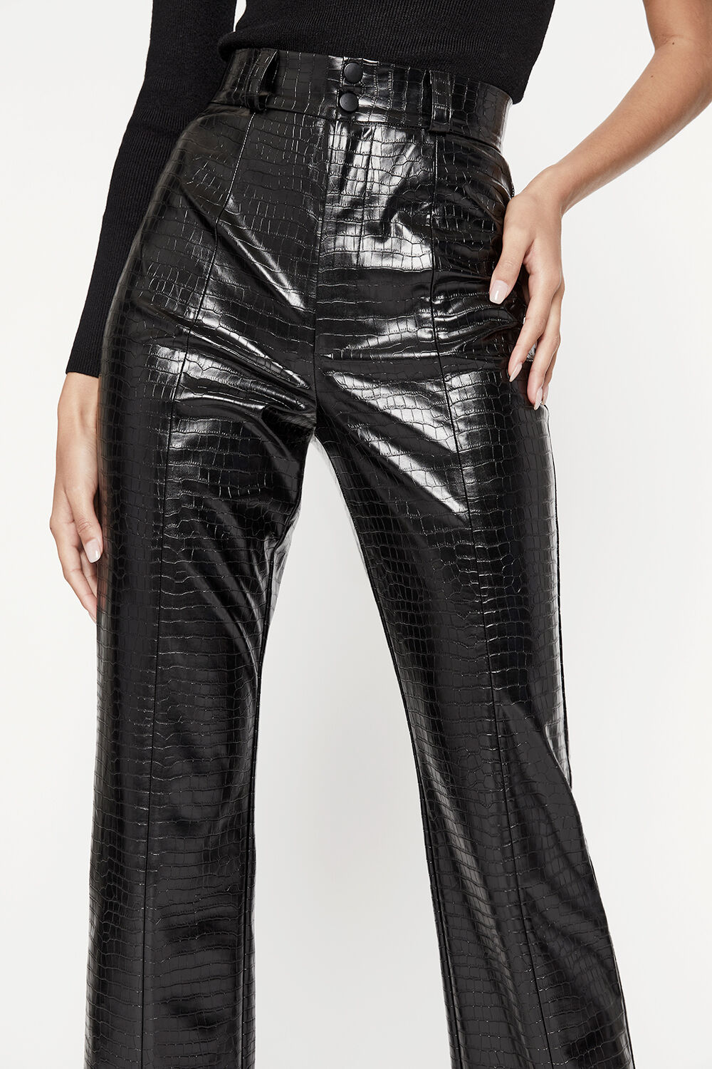 Black Croc Faux Croc Pants Anika Black Croc Faux Leather Tapered