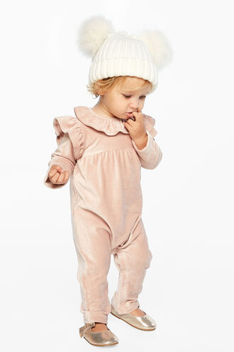 KRISS RUFFLE ROMPER in colour PEACH BLUSH