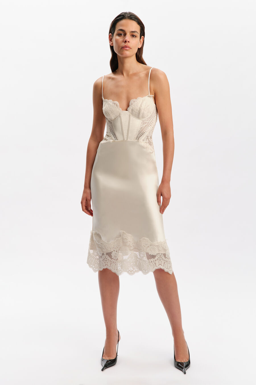 Tara Satin Lace Midi Dress