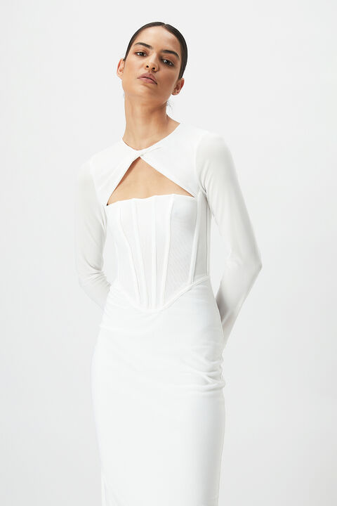 RAMONA CORSET MESH DRESS in colour BRIGHT WHITE