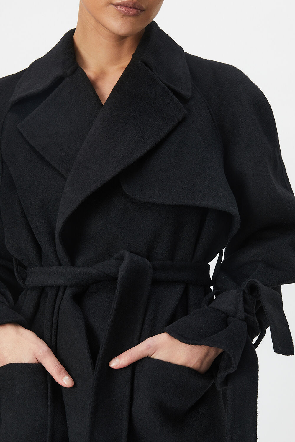 Wool-rich Oversized Trench Coat in Black | Bardot
