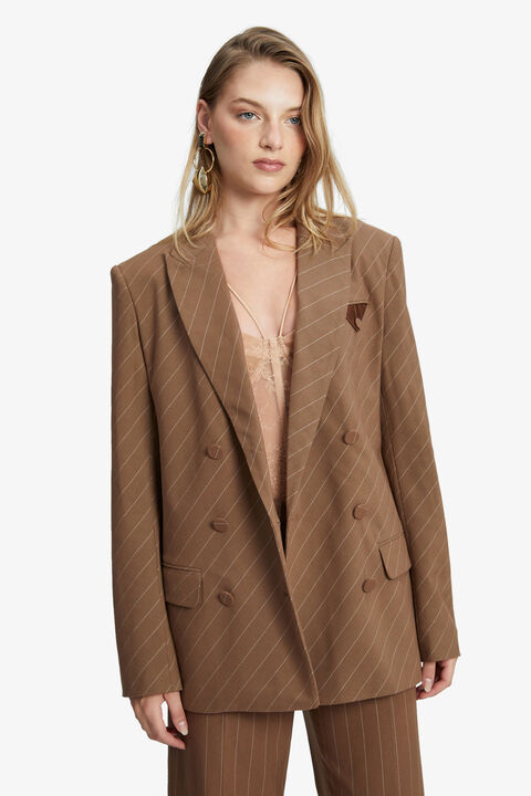 PIN STRIPE CLASSIC BLAZER in colour CHESTNUT STRIPE