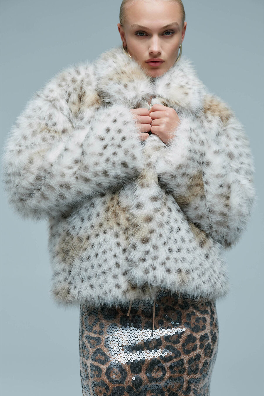 SYLVIE ZIP FAUX FUR JACKET in colour Animal Print