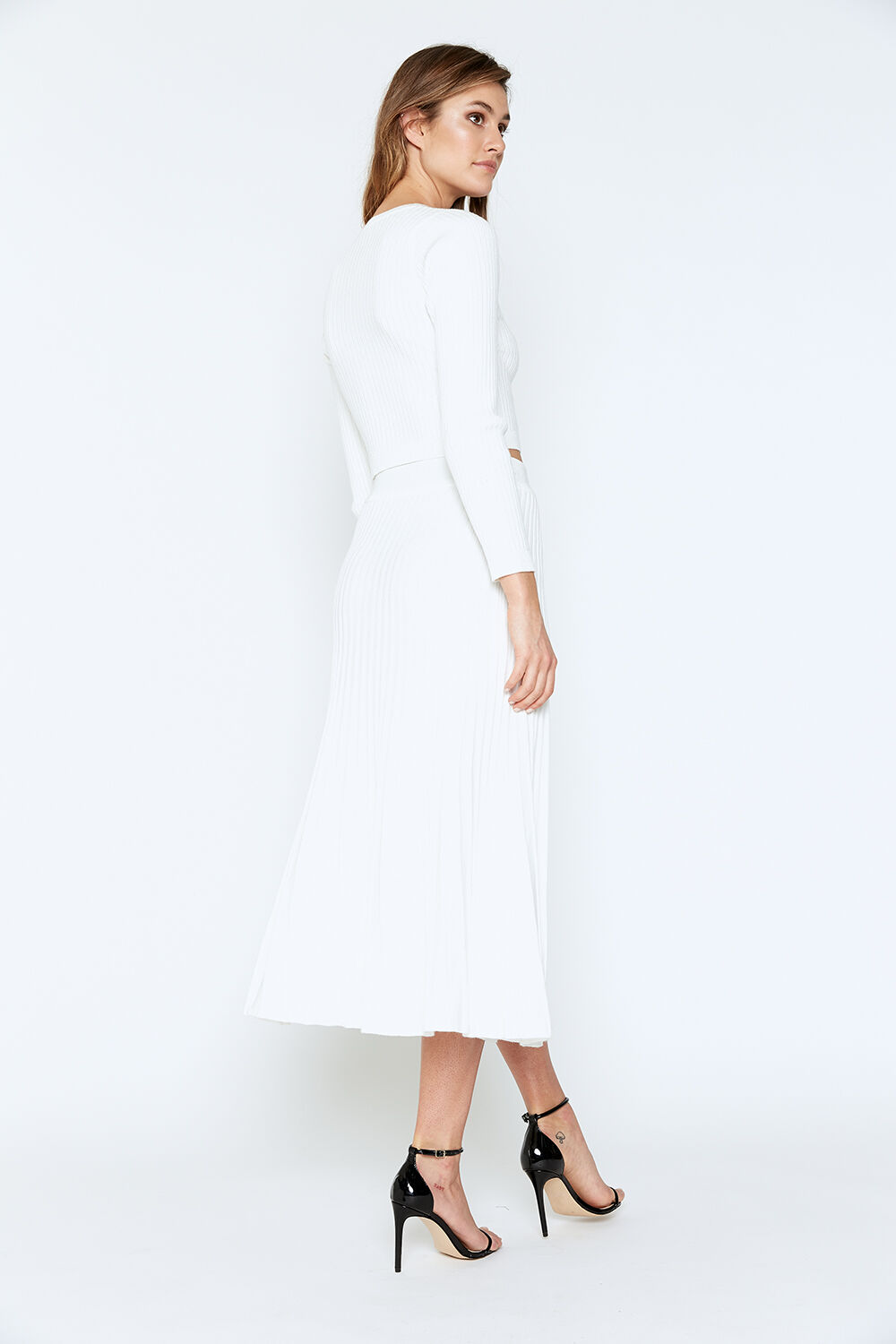 RIBBED BUTTON SKIRT in colour CLOUD DANCER