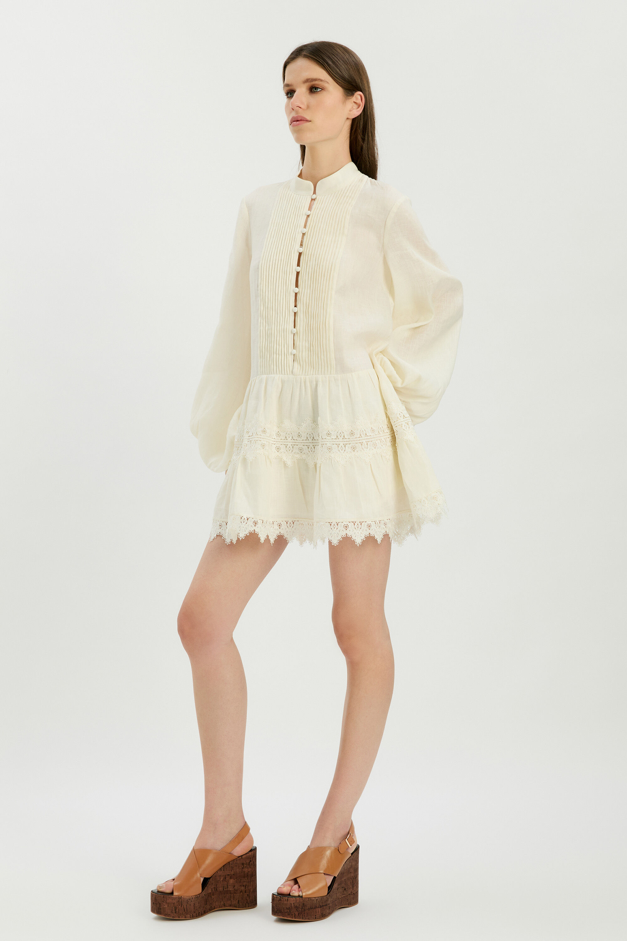 Antonia Lace Trim Mini Dress In Eggnog | Bardot