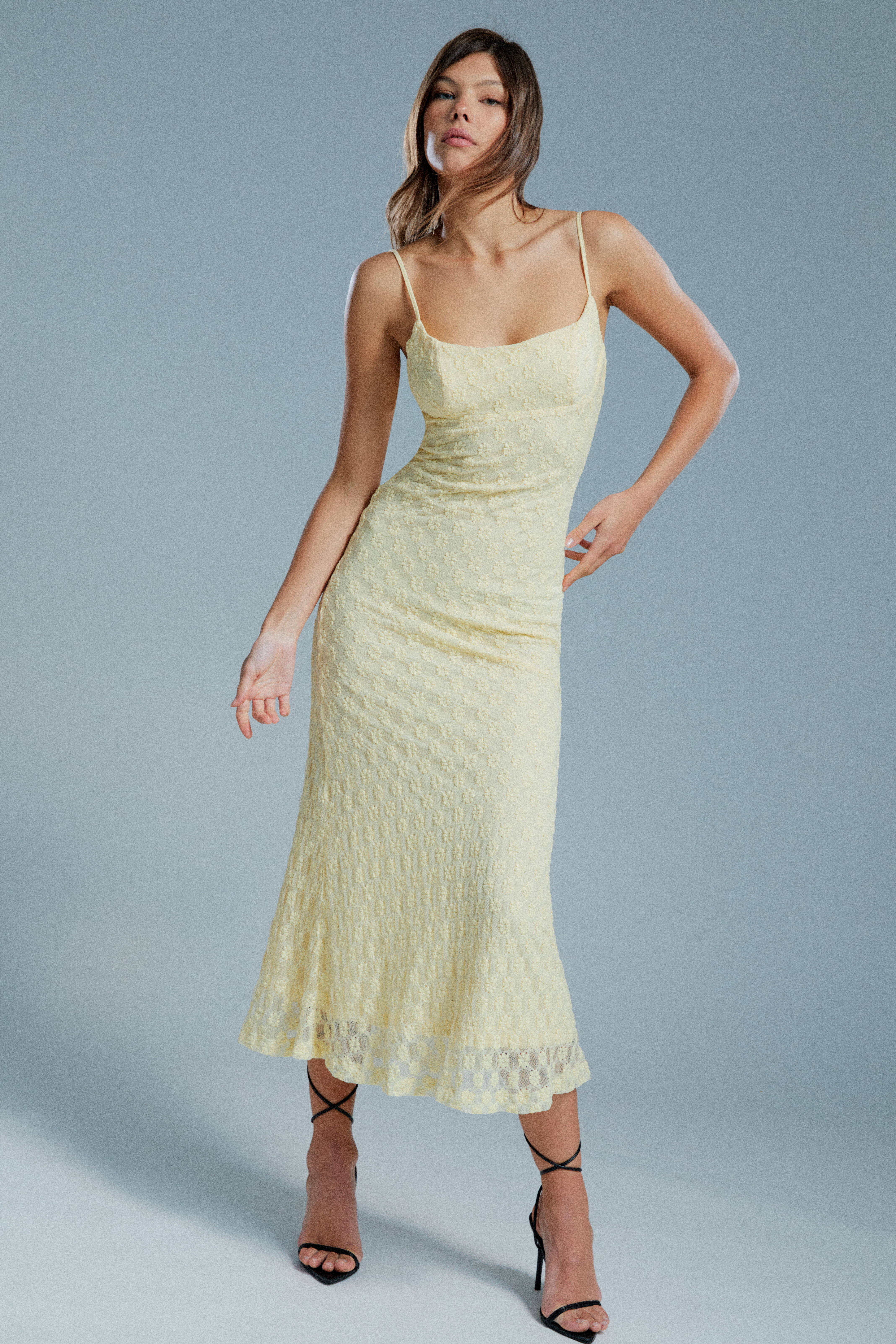 Adoni Mesh Midi Dress In Canary Yellow Bardot