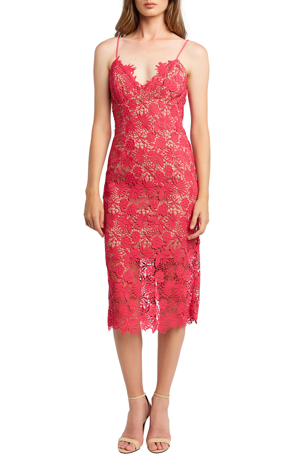 Tayla Lace Dress in Beetroot | Bardot