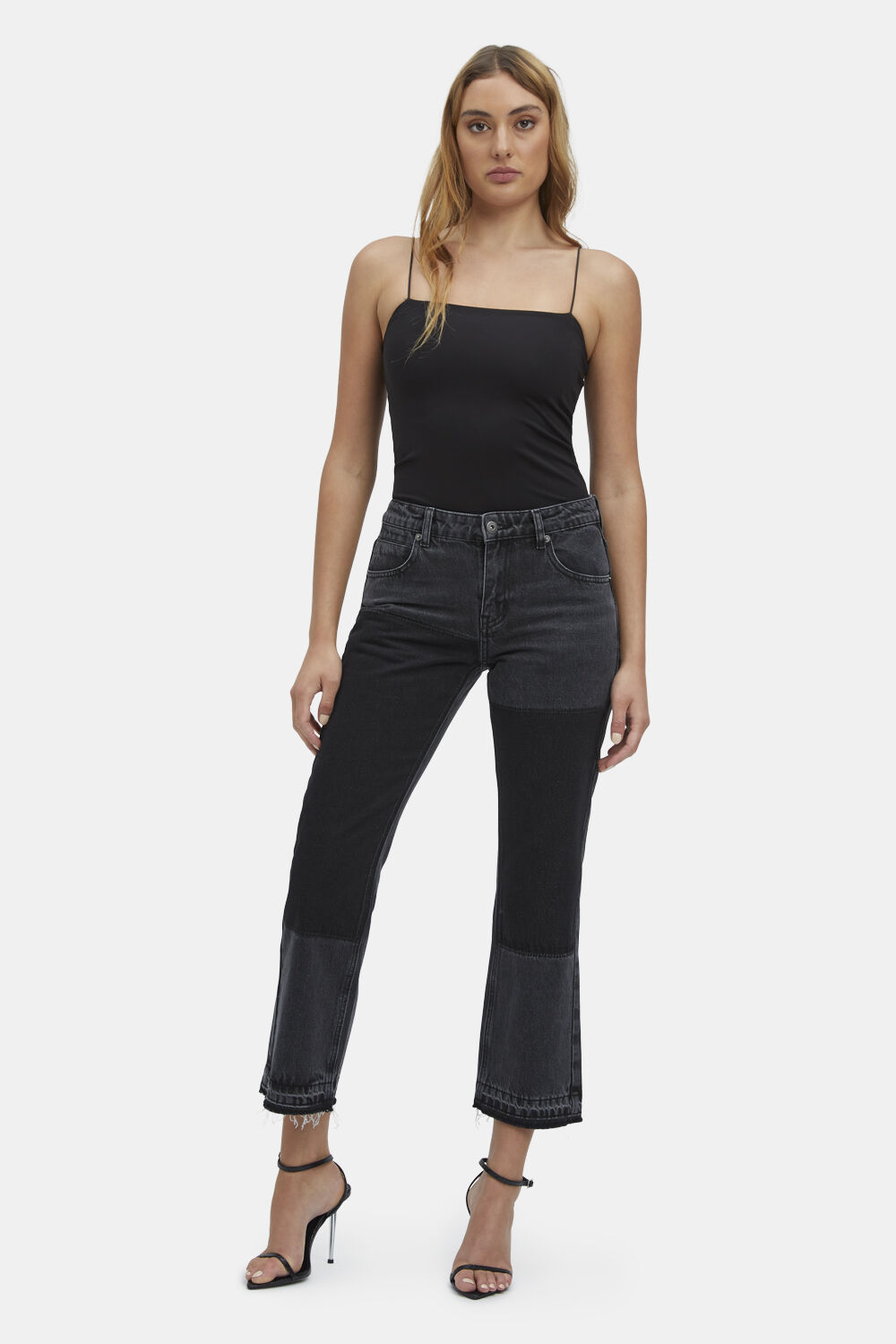 MARLOWE PATCH DENIM JEAN in colour CAVIAR