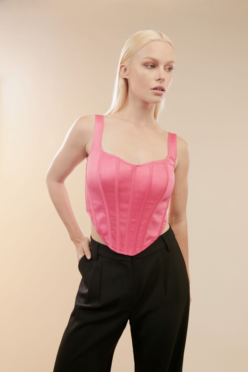 SATIN CORSET BUSTIER in colour HOT PINK