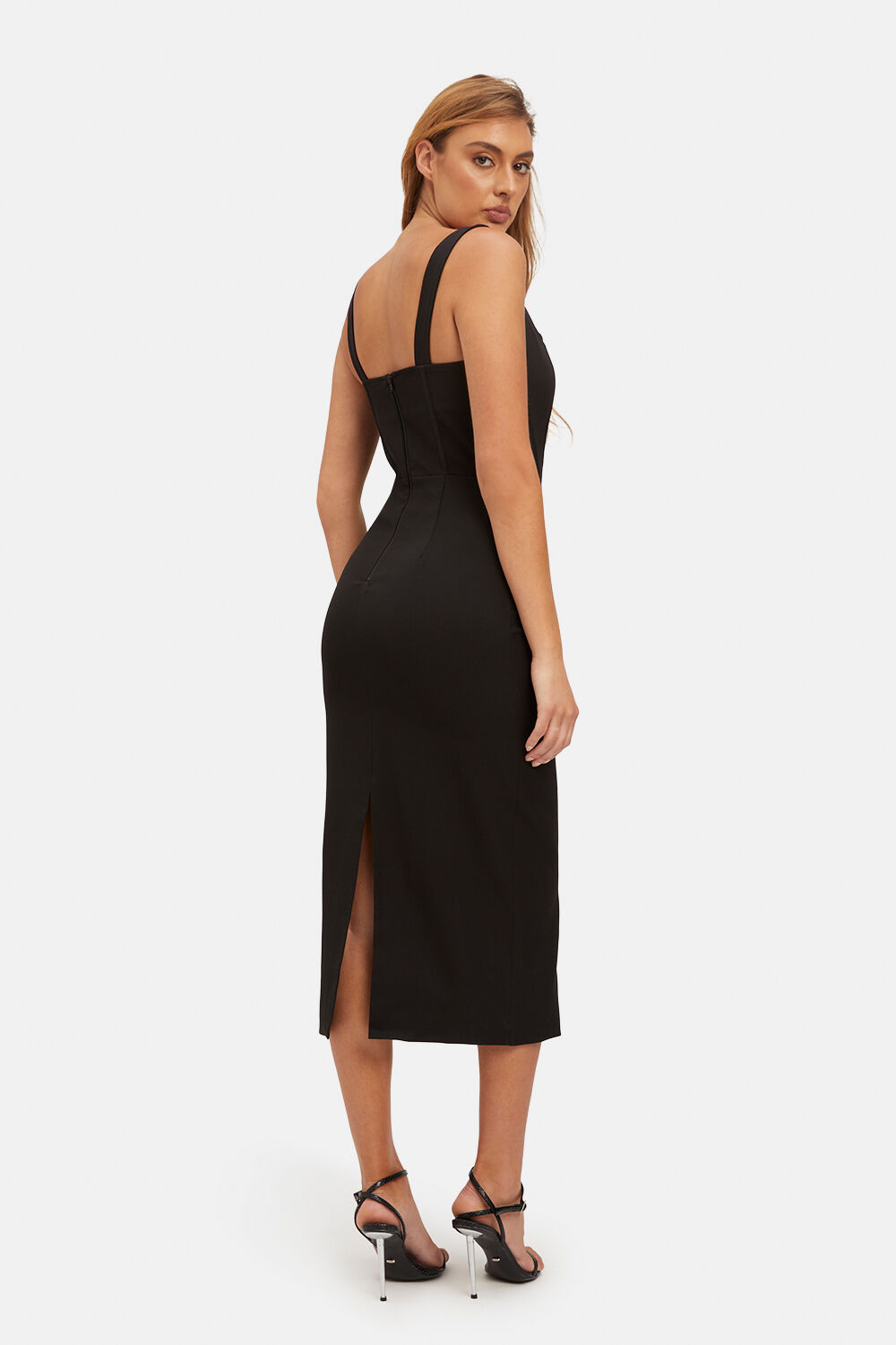 FITTED CORSET MIDI DRESS in colour CAVIAR