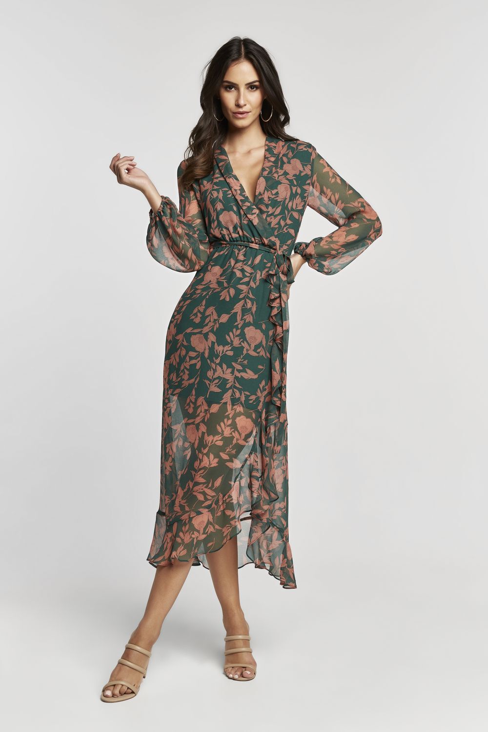 Justine Floral Dress in Grn Flrl | Bardot
