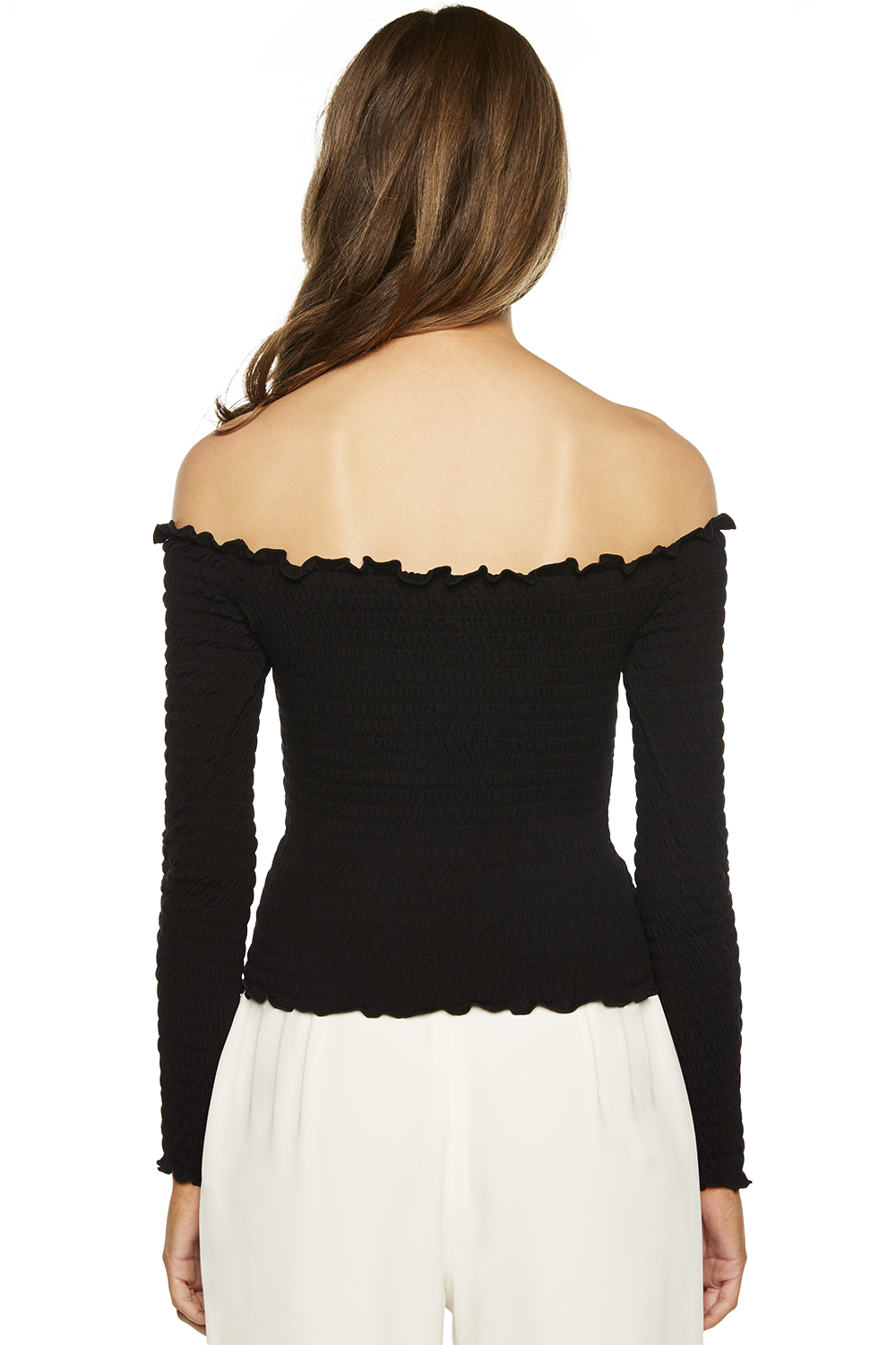 Black shirred long sleeve top clearance